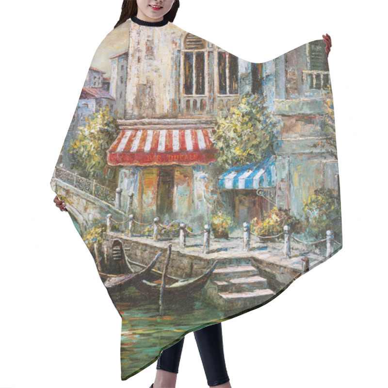 Personality  An Oil Painting Of Venetian Architecture And Water Canal In Venice, Italy. Hair Cutting Cape