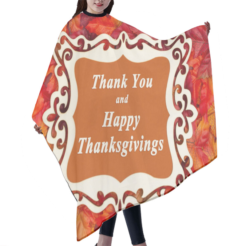 Personality  Happy Thanksgiving Greeting With A Fancy Wood Frame And Fall Leaves With Thank You Hair Cutting Cape