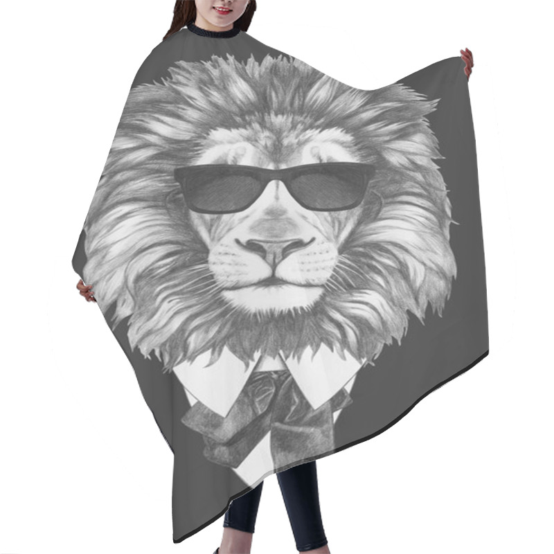 Personality  Portrait Of Lion In Suit Hair Cutting Cape