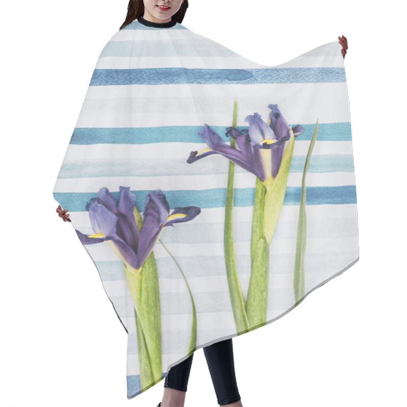 Personality  Iris Sibirica Flowers Over Striped Aquarelle Background Hair Cutting Cape