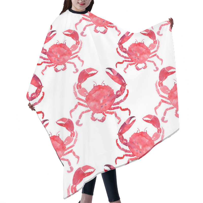 Personality  Colorful Bright Beautiful Lovely Summer Sea Tasty Delicious Pattern Of Red Crabs Watercolor Hand Illustration. Perfect For Restaurant Menu, Greetings Card And Textile Hair Cutting Cape