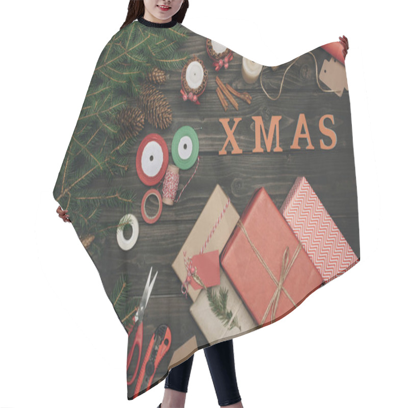 Personality  Christmas Composition With Gifts And Decorations Hair Cutting Cape