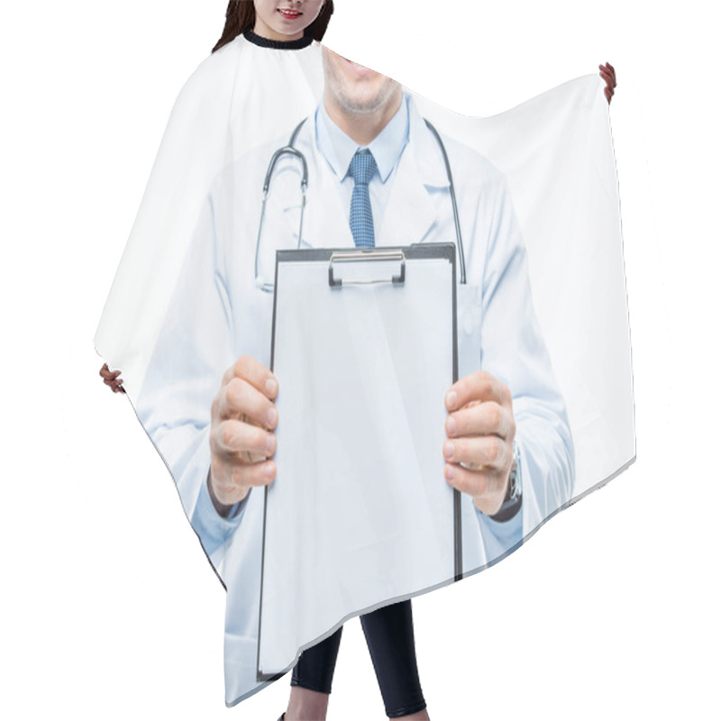 Personality  Doctor Holding Clipboard Hair Cutting Cape