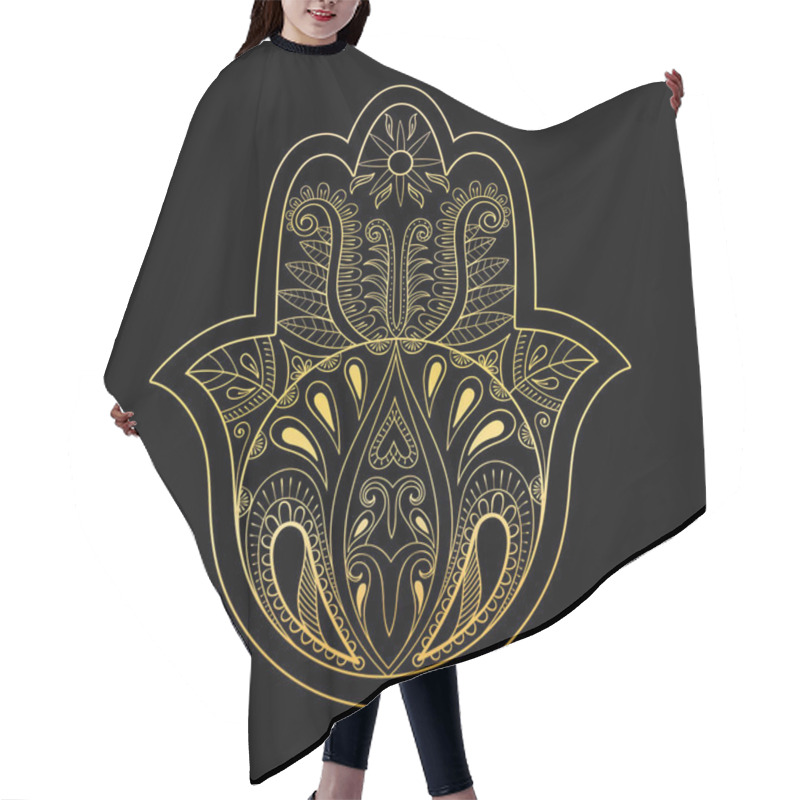 Personality  Golden Hamsa Hand Vector Illustration. Hand Drawn Symbol Of Pray Hair Cutting Cape