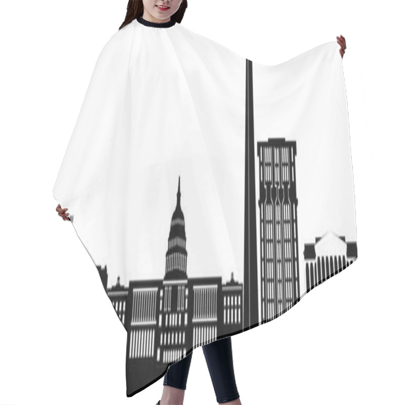 Personality  A Striking Black And White Silhouette Of Iconic Washington DC Landmarks, Showcasing The Capitol, Washington Monument, White House, Supreme Court, And Jefferson Memorial. Hair Cutting Cape