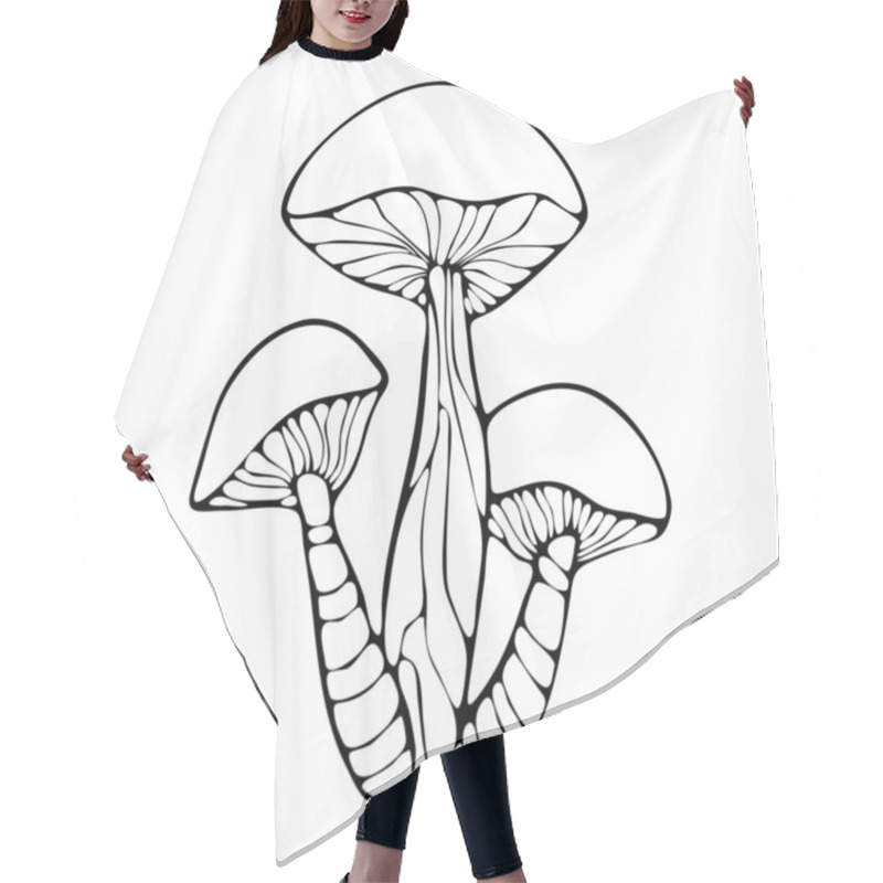 Personality  Three Mushrooms With Decorative Stripes On White Isolated Background. Good For Coloring Book Pages. Hair Cutting Cape