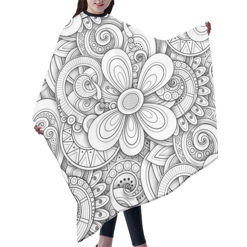 Personality  Monochrome Seamless Pattern With Floral Motifs, Vector, Illustration Hair Cutting Cape