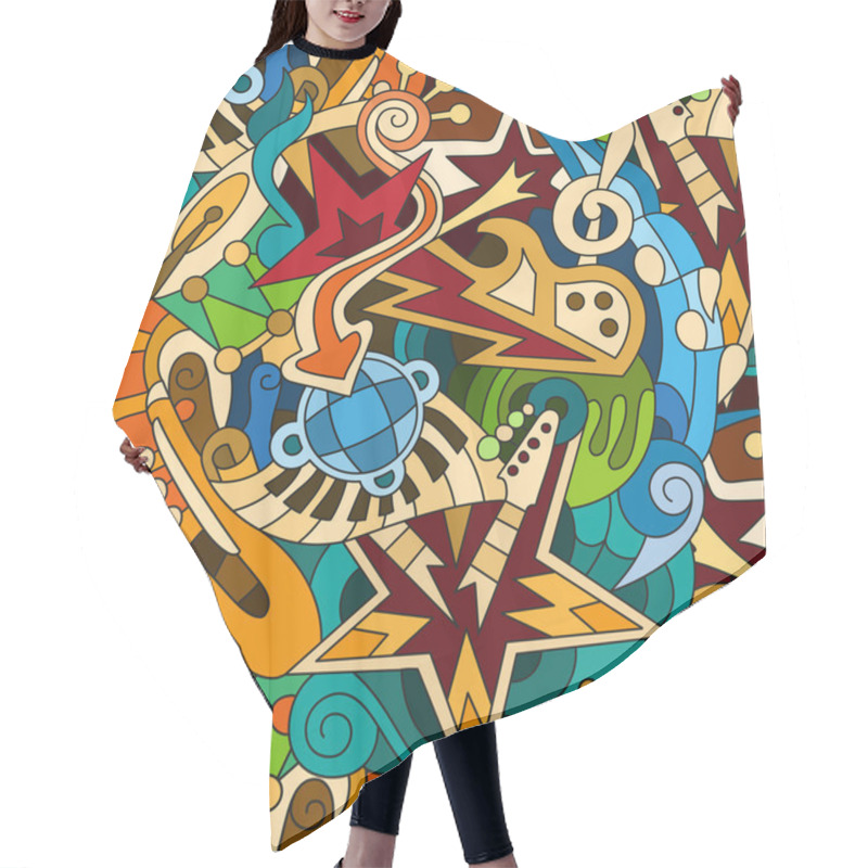 Personality  Seamless Pattern With Doodle Musical Instruments Hair Cutting Cape