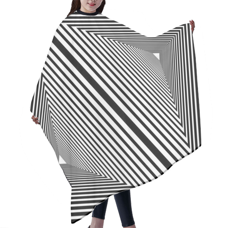 Personality  Double Triangular Geometric Striped Tunnel, Black And White Drawing, Psychedelic, Optical Illusion Hair Cutting Cape