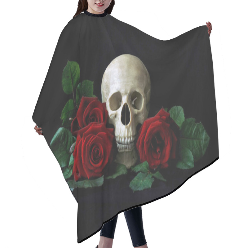 Personality  Vanitas. Human Skull With Red Roses Hair Cutting Cape