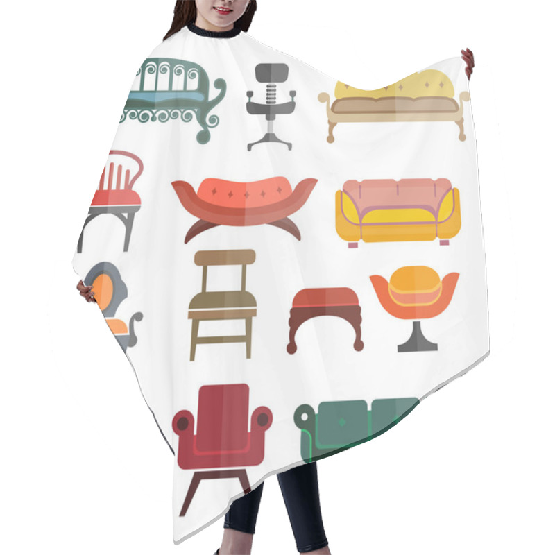 Personality  Furniture Seats Or Chairs Vector Isolated Flat Icons Set Hair Cutting Cape