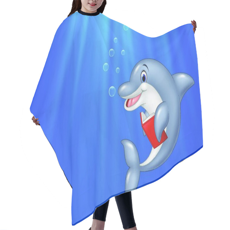 Personality  Cartoon Dolphin Reading Book With Deep Sea Background Hair Cutting Cape