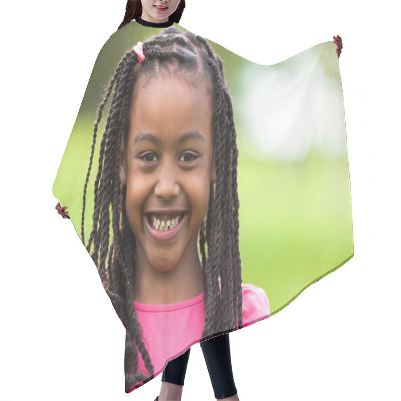 Personality  Outdoor Close Up Portrait Of A Cute Young Black Girl - African P Hair Cutting Cape