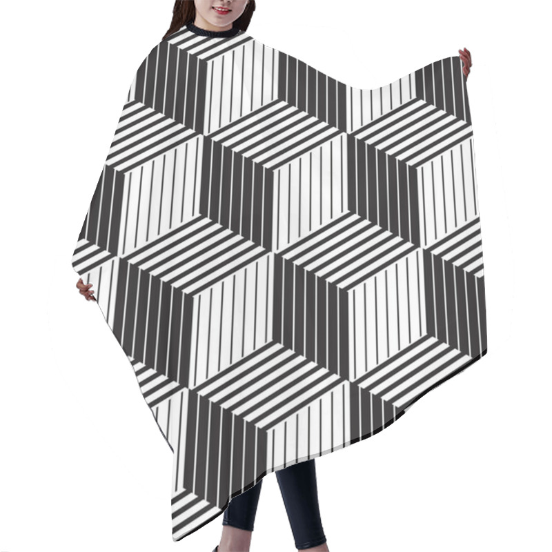 Personality  3d Boxes Geometric Optical Seamless Pattern, Black And White Vec Hair Cutting Cape