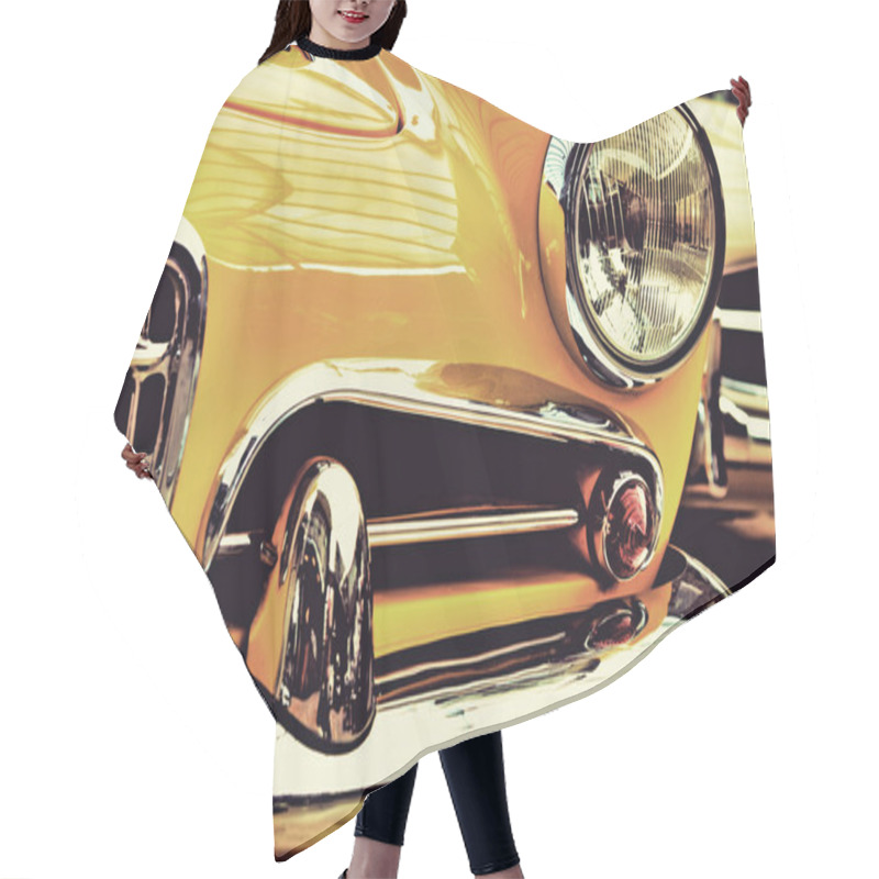 Personality  The Hood, Bumper, Headlight And Radiator Of Stylish Yellow Vinta Hair Cutting Cape