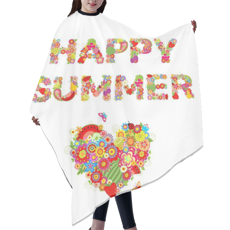 Personality  Happy Summer. Print With Flowers, Fruits And Heart Shape Hair Cutting Cape