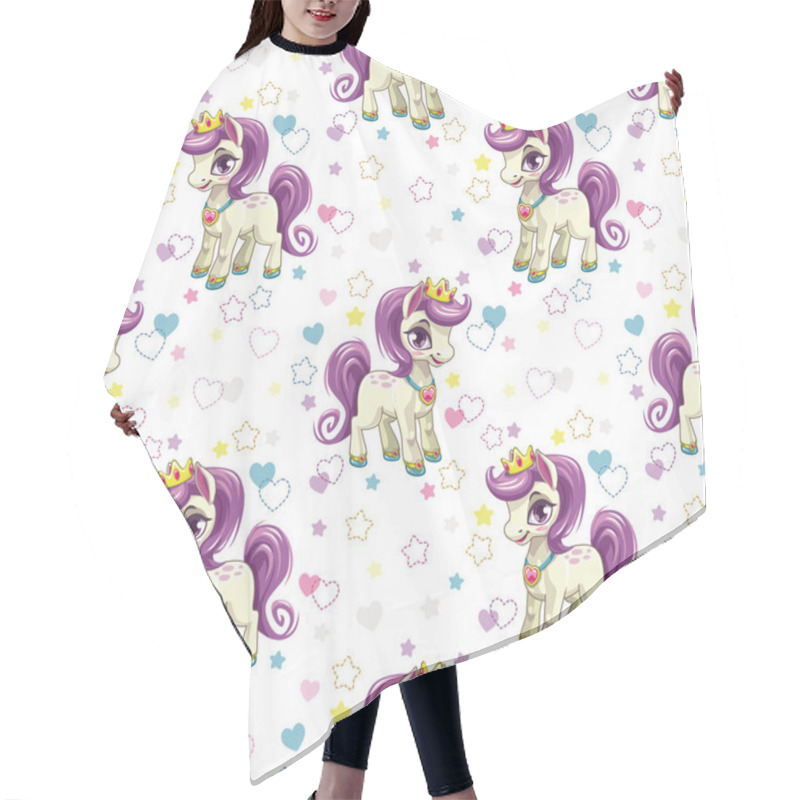 Personality  Sweet Pony Print. Seamless Pattern With Cute Cartoon Little Horse Princess Hair Cutting Cape