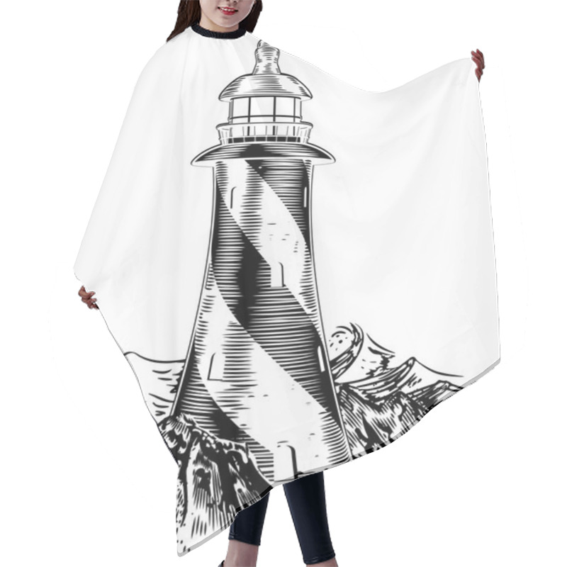 Personality  Woodblock Style Lighthouse Hair Cutting Cape