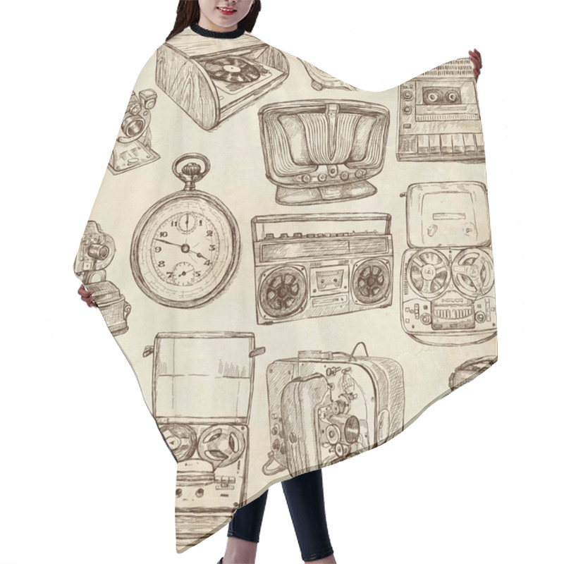 Personality  Old Objects - Full Sized Hand Drawn Collection Hair Cutting Cape