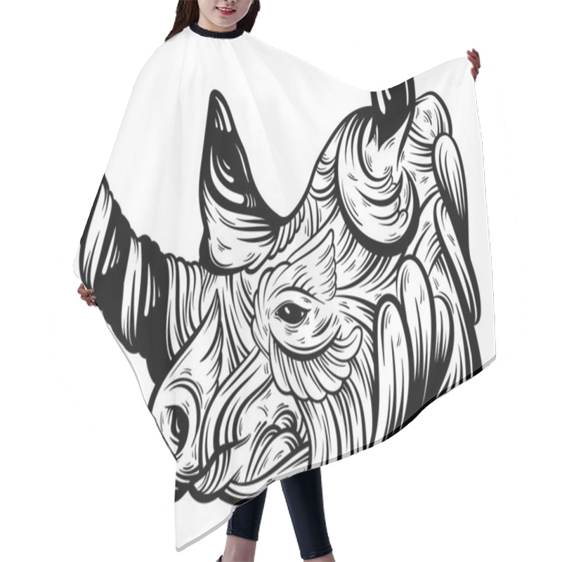 Personality  Vector Hand Drawn  Illustration Of Rhino With Decorative Elements. Hair Cutting Cape