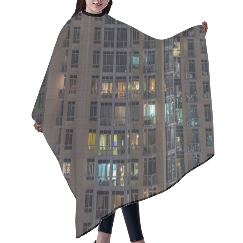 Personality  Windows Of The Multi-storey Building With Lighting Inside And Moving People In Apartments Timelapse. Hair Cutting Cape