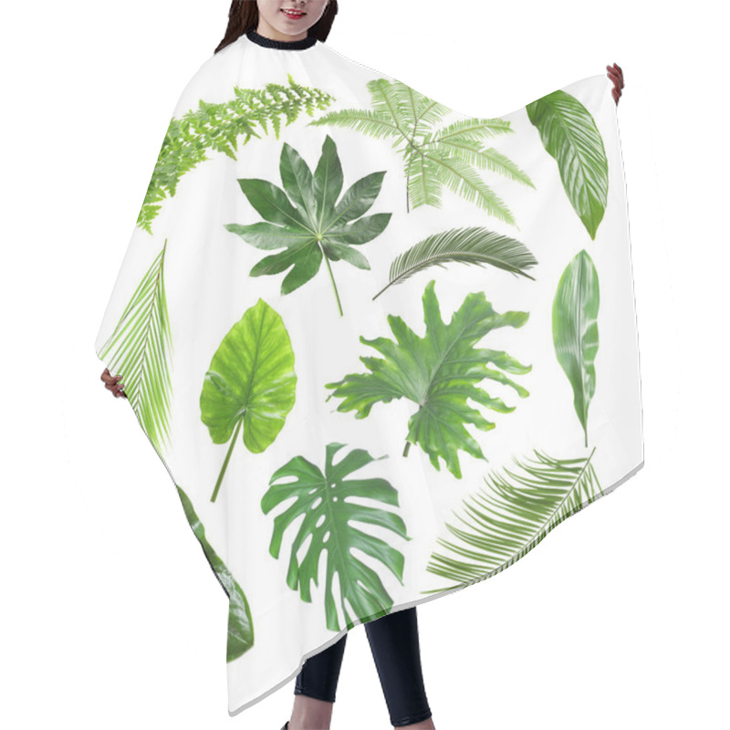 Personality  Set Of Different Tropical Leaves On White Background Hair Cutting Cape