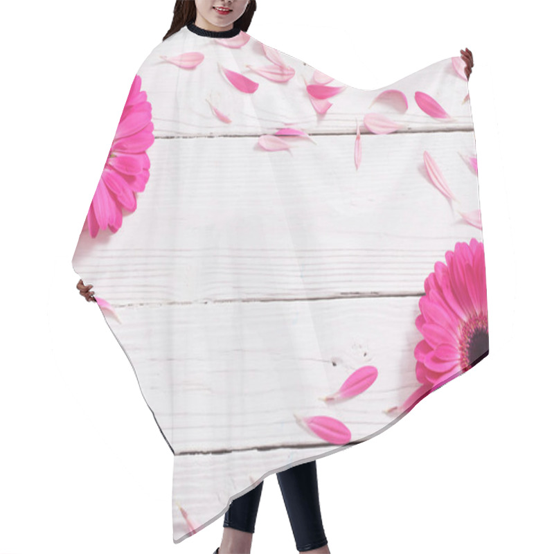 Personality  Pink Gerber On White Wooden Background Hair Cutting Cape