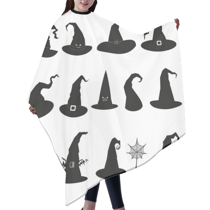 Personality  A Collection Of Spooky Black Witch Hats, Each With Unique Shapes And Designs, Perfect For Halloween Festivities. Hair Cutting Cape