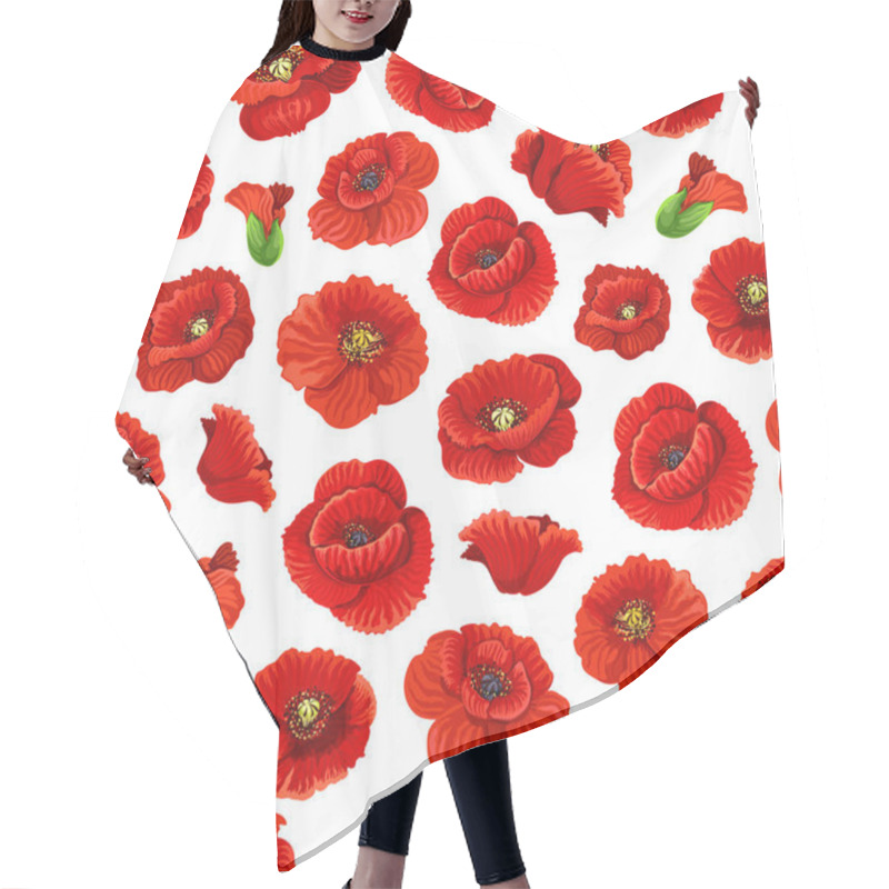 Personality  Poppy Flowers Seamless Pattern, Vector Hair Cutting Cape