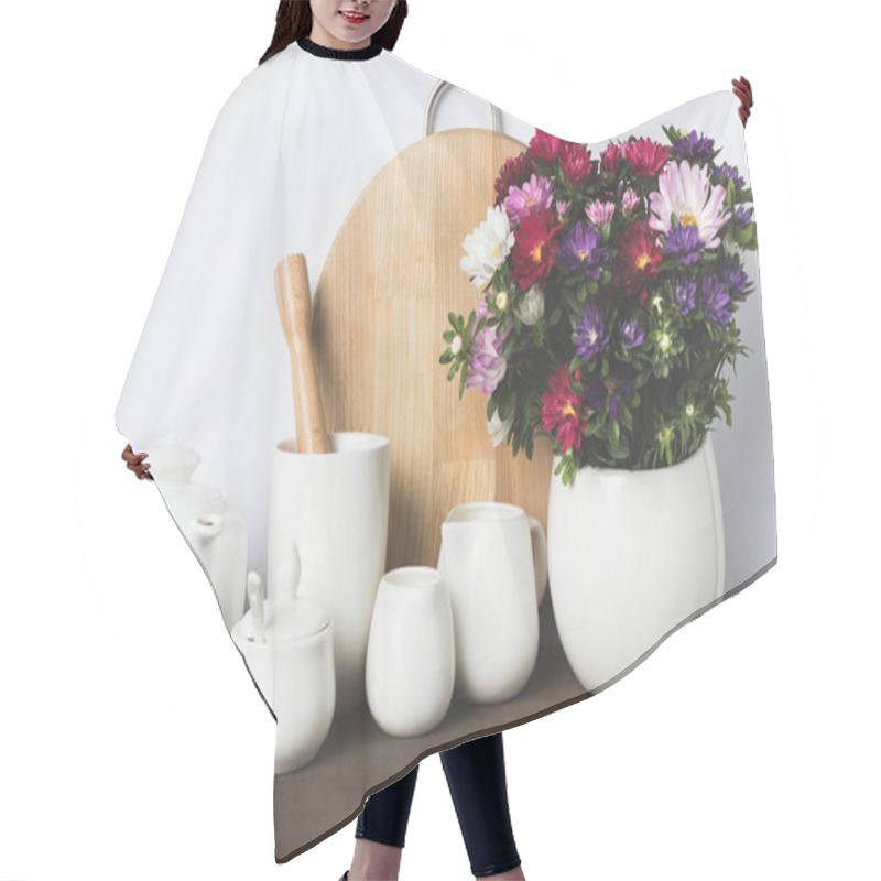 Personality  Kitchen Utensils And Flowers Hair Cutting Cape