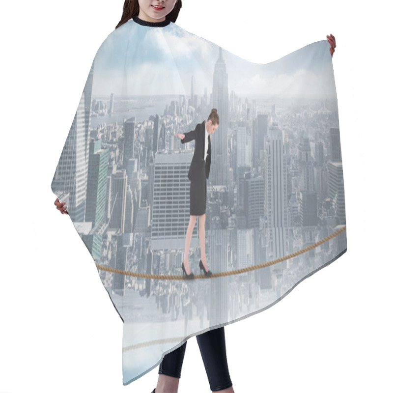 Personality  Businesswoman Performing Balancing Act On Tightrope Hair Cutting Cape