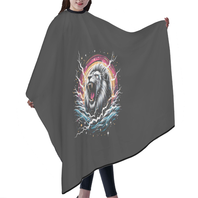 Personality  Head Lion Roar On Galaxy Vector Artwork Design Hair Cutting Cape