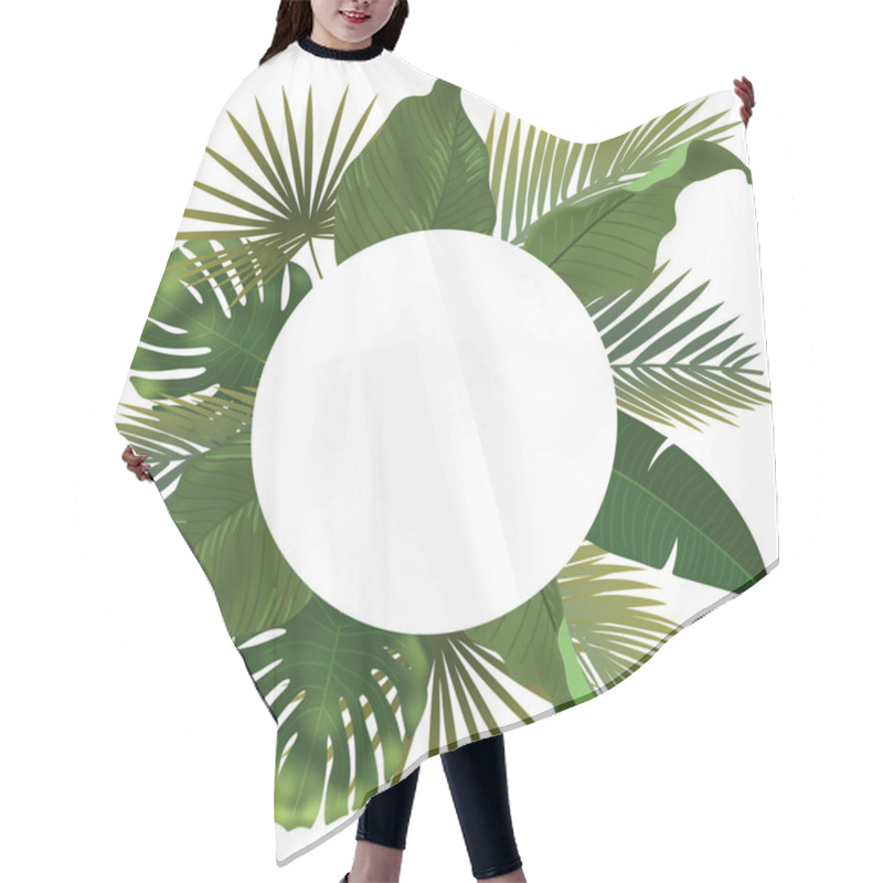 Personality  Background With Realistic Green Palm Leaf Branches On White Background. Flat Lay, Top View Hair Cutting Cape