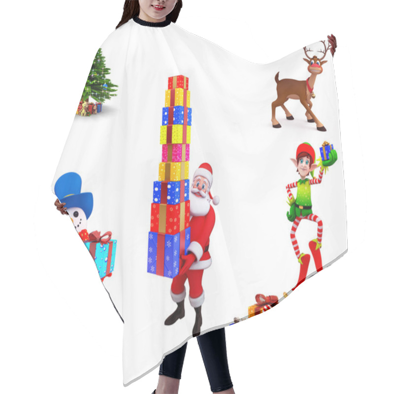 Personality  Illustration Of Christmas Characters Hair Cutting Cape