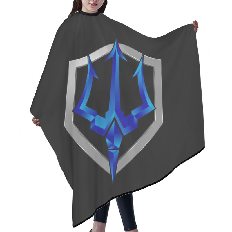 Personality  Trident Shield Logo Design Metallic Hair Cutting Cape