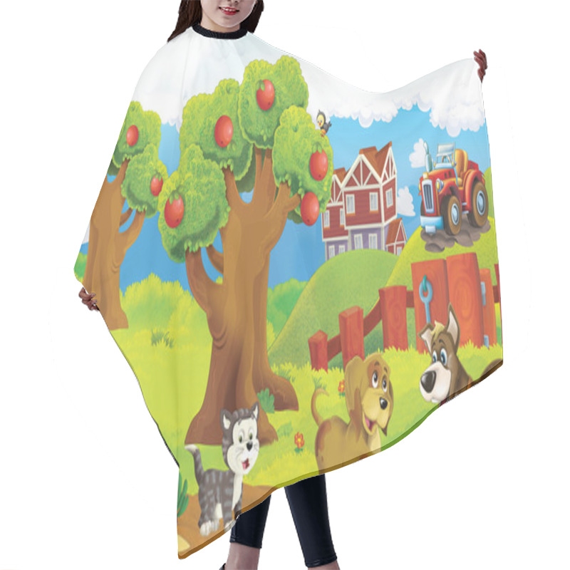 Personality  Cartoon Scene In Village Hair Cutting Cape