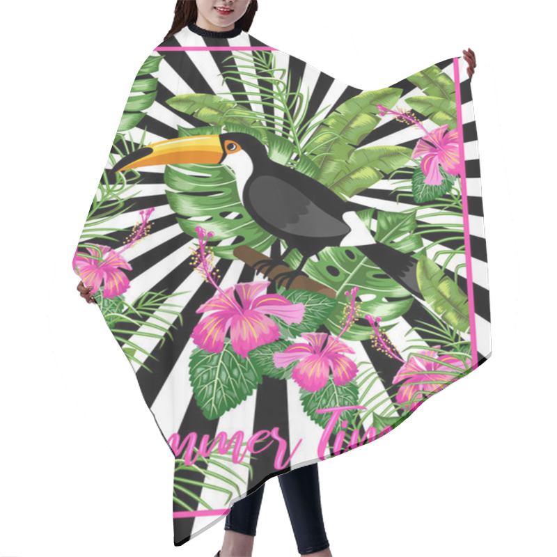 Personality  Invitation Template For A Beach Party.Toucan Bird And Tropical Leaves.Poster. Hair Cutting Cape