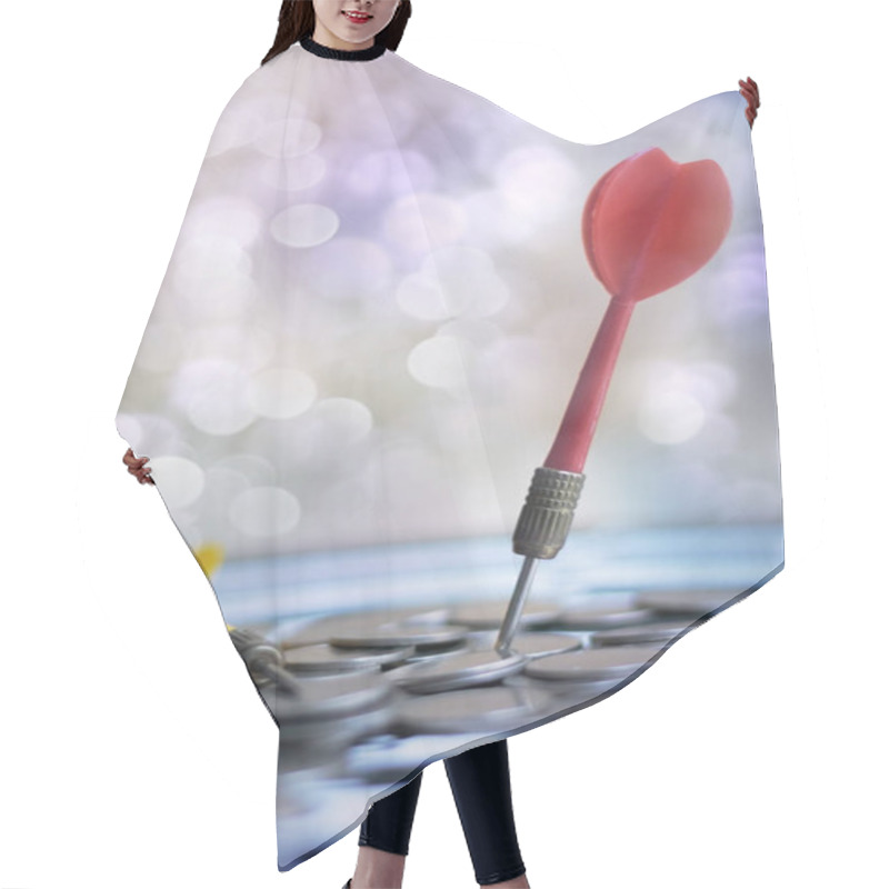 Personality  Red Dart Arrow Hit The Center Target Of Dartboard And Money Coin Hair Cutting Cape