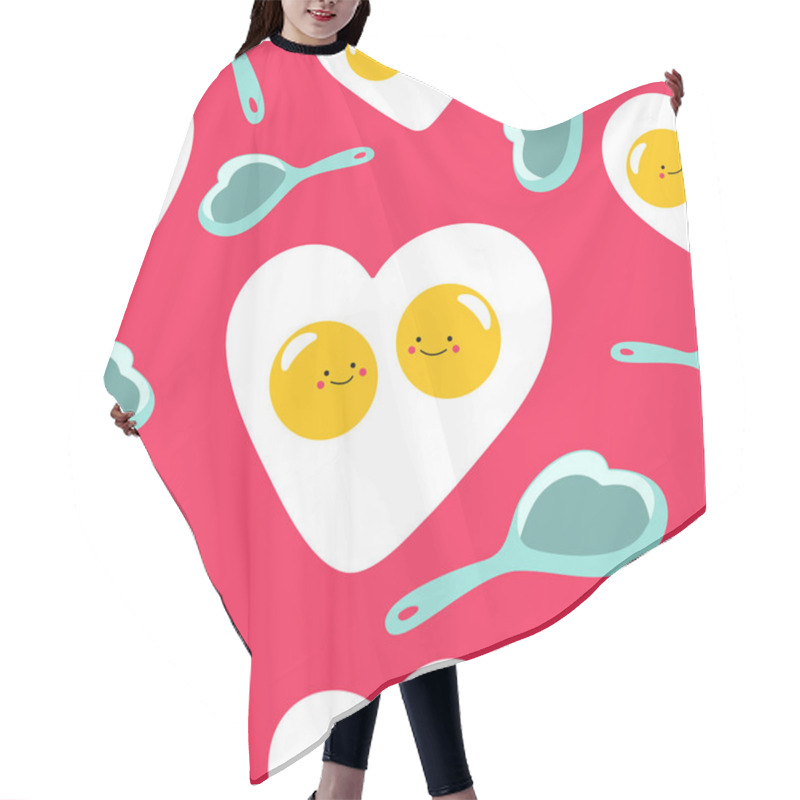 Personality  Valentine's Day Eggs Hearts Seamless Pattern. Fried Eggs And Pans Background In Flat Cartoon Style. Vector Illustration. Hair Cutting Cape