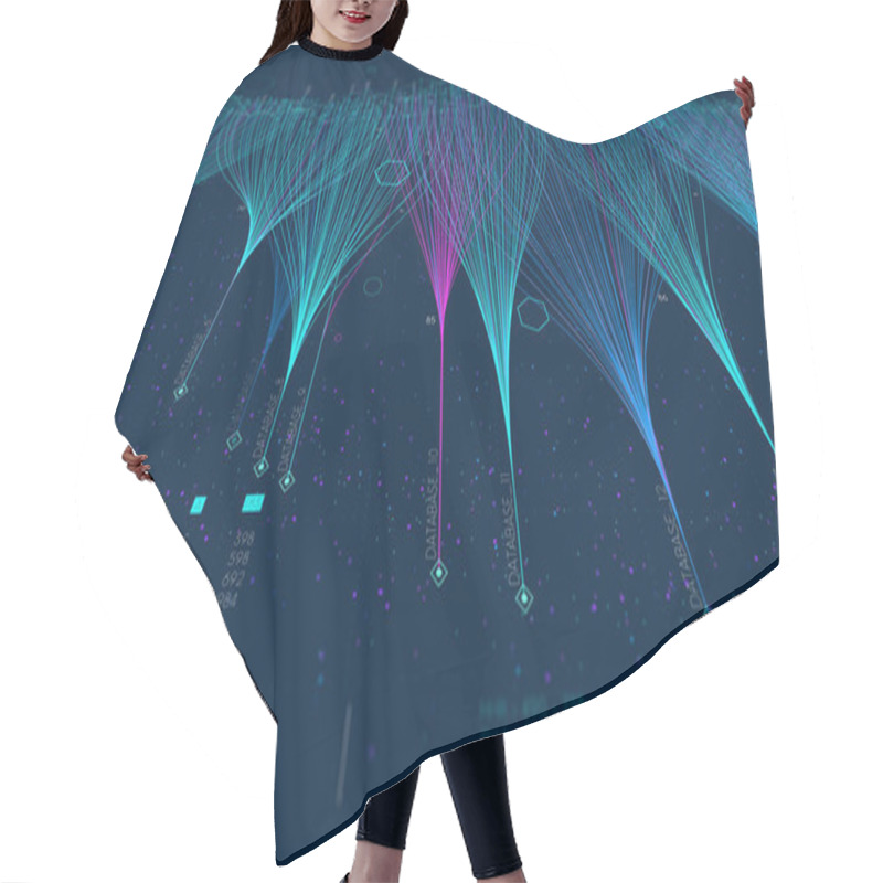 Personality  Cloud Data Computing And Neural Network, Cross-media Marketing Mesh Representing Connections,  Monitor Screen In Perspective Hair Cutting Cape