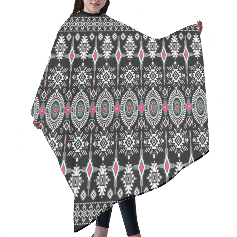 Personality  Beautiful Figure Tribal African Geometric Ethnic Oriental Pattern Traditional On Black Background.Aztec Style Embroidery Abstract Vector Illustration.design For Texture,fabric,clothing,wrapping,print. Hair Cutting Cape