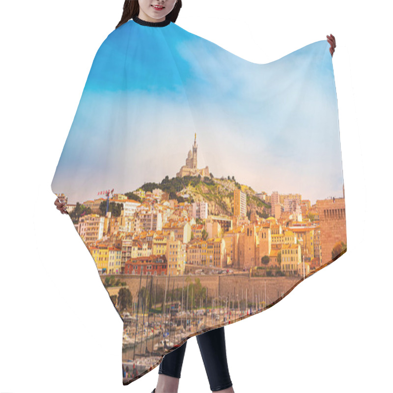 Personality  Aerial Panoramic View On Basilica Of Notre Dame De La Garde And Old Port In Marseille, France Hair Cutting Cape