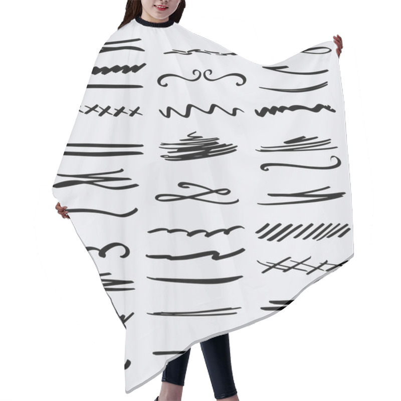 Personality  Handmade Collection Set Of Underline Strokes In Marker Brush Doodle Style Various Shapes Hair Cutting Cape