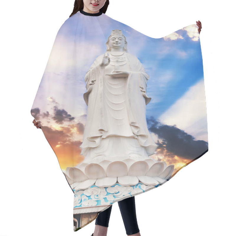 Personality  Big White Statue Of Lady Buddha In Da Nang In Vietnam At Linh Ung Pagoda At Sunset In Summer Hair Cutting Cape