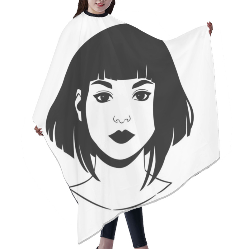 Personality  Portrait Of A Beautiful Girl With Short Haircut Hair Cutting Cape