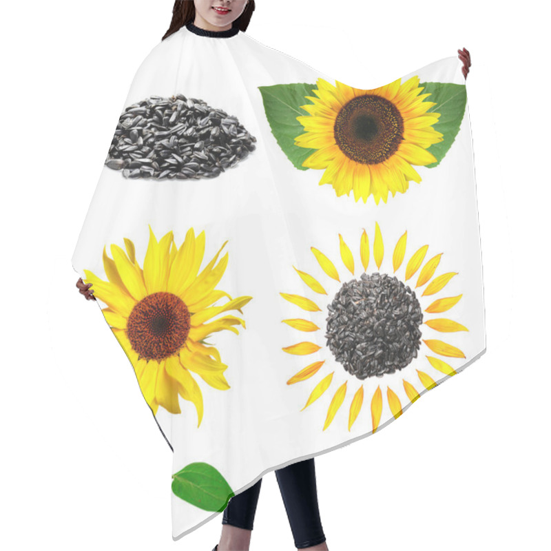 Personality  Seeds And Sunflower With Green Leafs Hair Cutting Cape