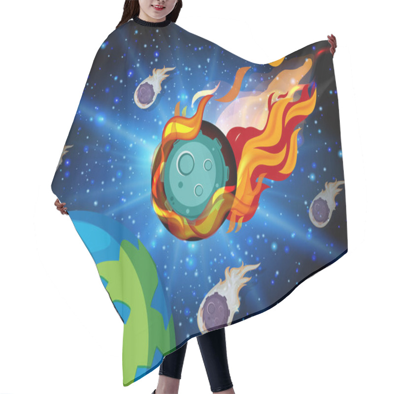 Personality  Background Scene With Many Comets Shooting On Earth Illustration Hair Cutting Cape