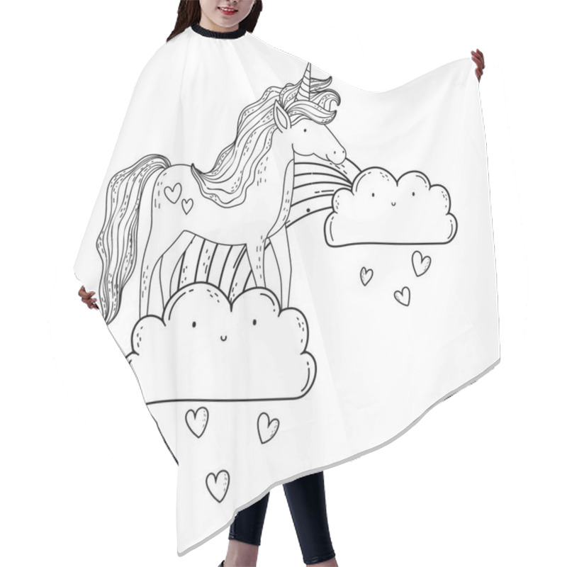 Personality  Beautiful Little Unicorn In The Clouds And Rainbow Hair Cutting Cape