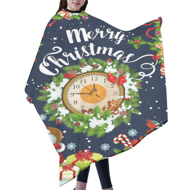 Personality  Christmas Wreath With New Year Gift And Clock Card Hair Cutting Cape