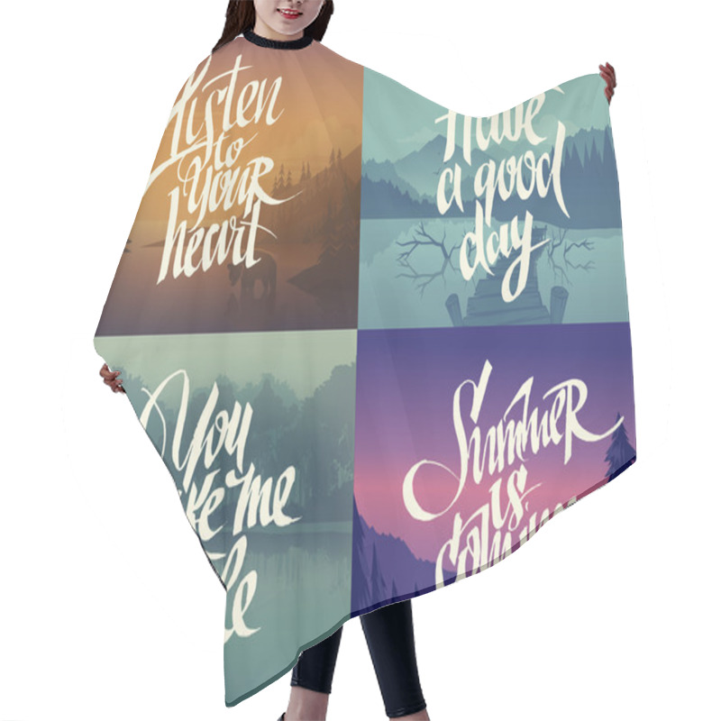 Personality  Hand-drawn Lettering On Nature Backgrounds Hair Cutting Cape